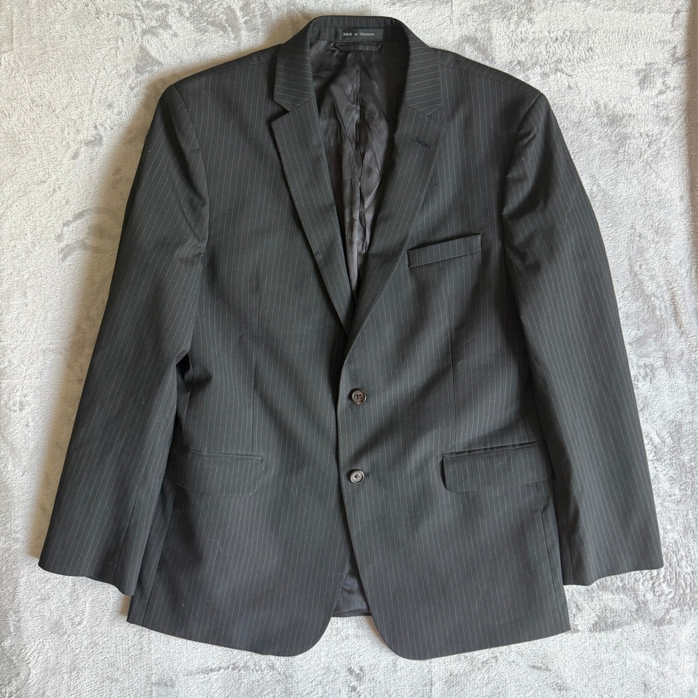 Lauren Ralph Lauren Mens Black Pinstripe Two Button Blazer Jacket 20H CA01129